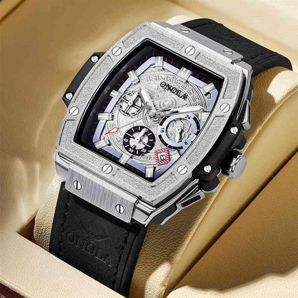 ONOLA tonneau quadrato grande quarzo luminoso cronografo da polso moda casual stile lusso orologio da uomo relogio masculino264b