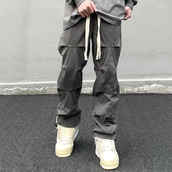 Мужские брюки бегают бэкги -бэк -уличная одежда с высокой улицей панк y2k готическая заклепка дизайн Harajuku Брюки широкие ноги