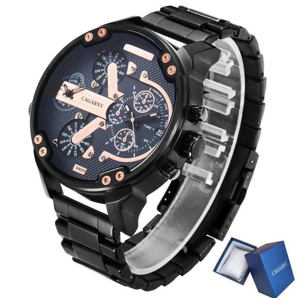 Relógios de pulso Cool Black Aço Inoxidável Relógio Homens Moda Quartz Mens Relógios Relogio Cagarny Masculino Exército Militar Masculino Cloc275z