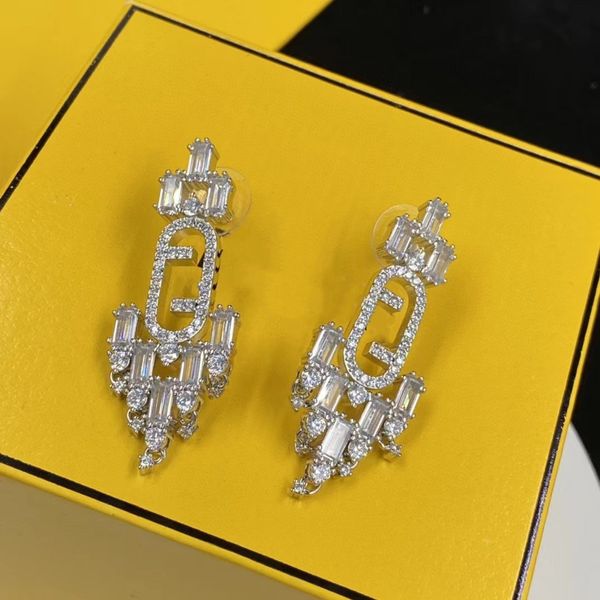 Pendientes de plata con diamantes maestros de lujo, diseño de pendientes para mujer, pendientes con letra F, regalo con dije-77