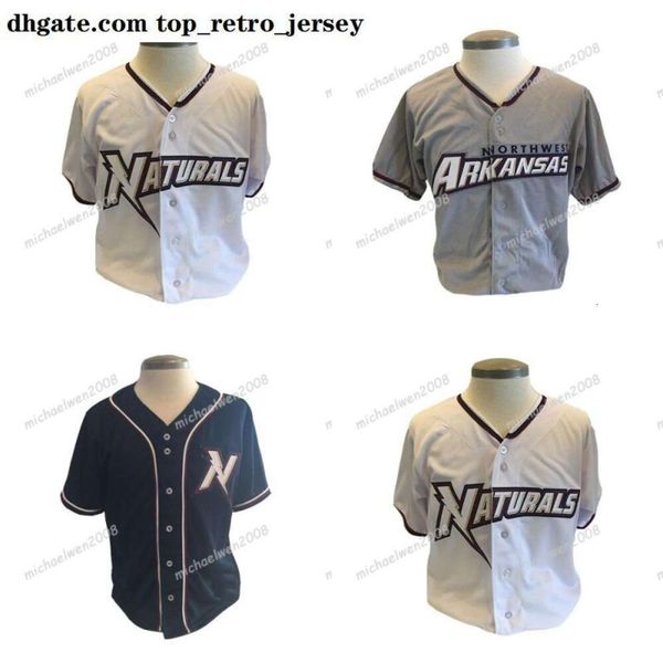 College trägt neue Outdoor-T-Shirts für Herren Northwest Arkansas Naturals Weißgrau Marineblau Benutzerdefinierte doppelt genähte Hemden Baseball-Trikots Hochwertig