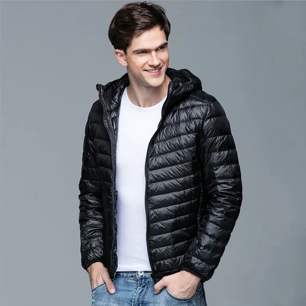 Parkas masculinas para baixo casaco de inverno fofo moda com capuz pato jaquetas ultraleve puffer casaco portátil fino penas enchimento parkas 5xl 6xl 231005