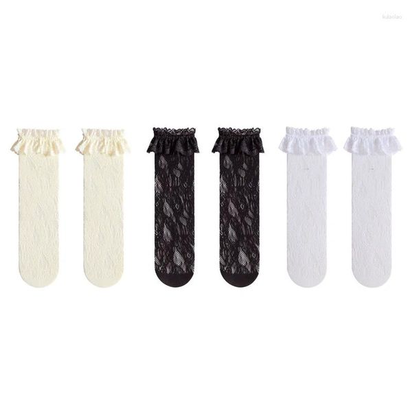 Frauen Socken Maid Spitze Rohr Lange Mädchen Knie Hohe Strümpfe Nylon Elastische Aushöhlen Mesh Net