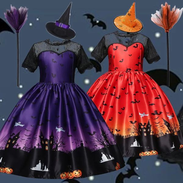 Платья для девочек, платье ведьмы на Хэллоуин для девочек, карнавальная вечеринка, костюм летучей мыши для малышей, платье принцессы Вампирины, детская одежда в виде тыквы 231005