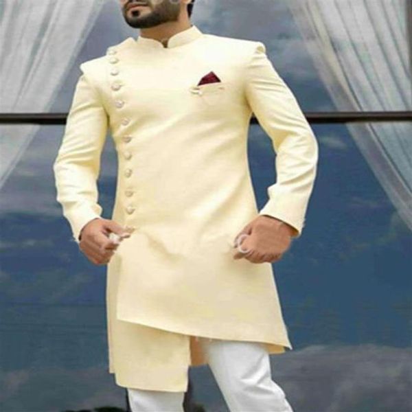 Mais recente design irregular masculino terno longo jaqueta estilo indiano noivo vestido de casamento 2 peças festa smoking terno masculino 220411283q