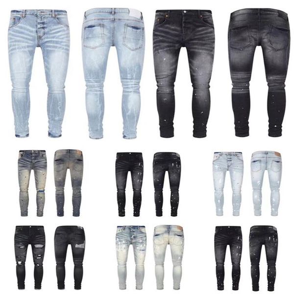 Sıska fit pb mor kot hommes adam elastik denim boyalı etki yırtılmış artı boyut 382753