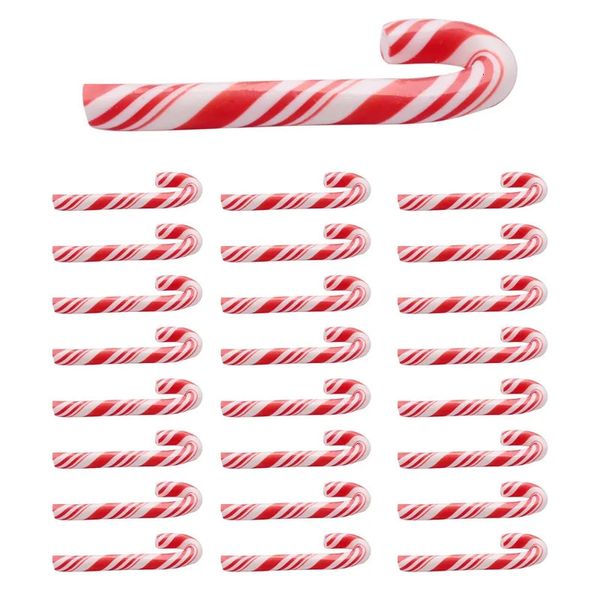 Weihnachtsdekorationen, 100 Stück, 30 x 8 mm, Weihnachts-Zuckerstangen, Miniatur-Essen, Puppenhaus, rot und weiß, handgefertigte Heimdekoration, Ton-Zuckerstangen, Weihnachtsdekoration, 231005