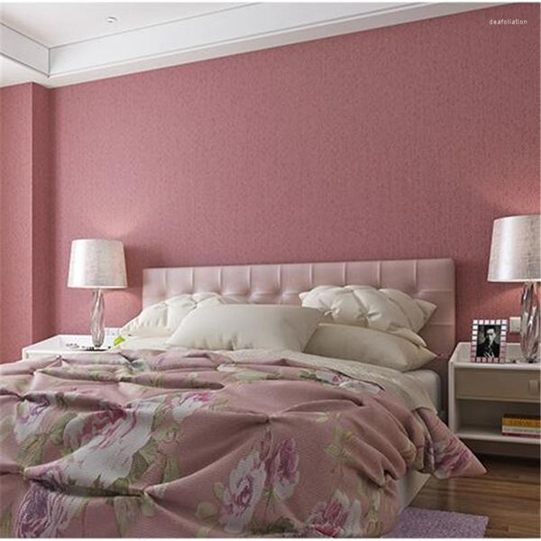 Wallpapers wellyu princesa pó não-tecido papel de parede quarto quente sala de estar simples moderno roxo rosa cor lisa coreano