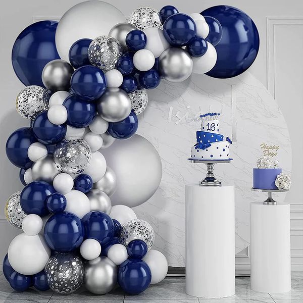 Другие товары для вечеринок Темно-синие белые воздушные шары Арка Гирлянда Комплект Серебряный баллон с конфетти Украшения для первого дня рождения Выпускной Свадьба Baby Shower 231005
