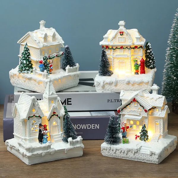 Decorazioni natalizie Villaggio natalizio europeo Bianco Splendido edificio per la casa Decorazioni natalizie Resina Albero di Natale Ornamento Regalo Anno Decor Artigianato 231005