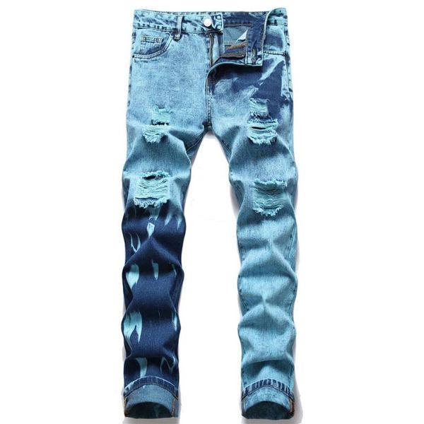 Мужские фабричные джинсы High Street, прочные эластичные рваные джинсовые брюки до колена, узкие сложенные модные повседневные брюки281S