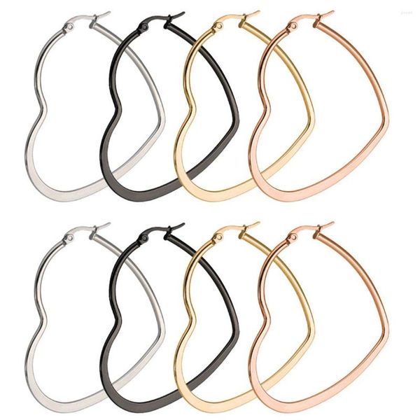 Orecchini a cerchio 1-4 paia Set cuore grande in acciaio inossidabile ipoallergenico per donna Uomo Ragazza Argento/Nero/Oro/Oro rosa