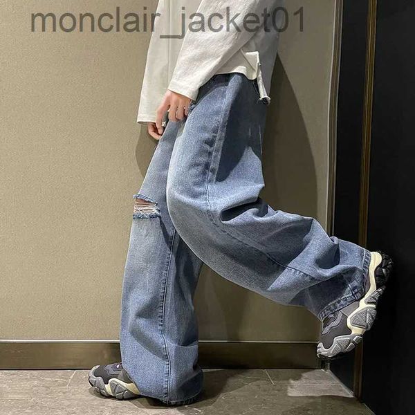 Herren Jeans Herren Denim Hose Stretch Destroyed Ripped Design Mode Loch Gerade Jeans Für Männer Plus Größe High Street Biker Jeans J231006