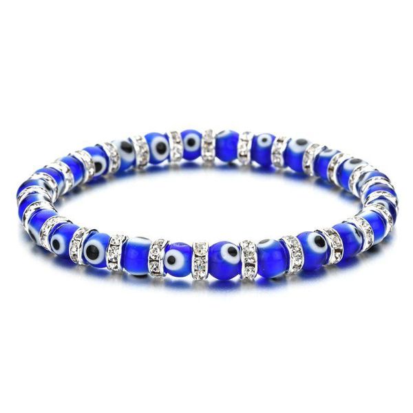 Charme Pulseiras Colorf Turco Azul Mau Olho 6mm Peixe Vermelho Strass Beads Elasticidade Pulseira Para Homens Mulheres Jóias Drop Del Dhgarden Dh9Bu