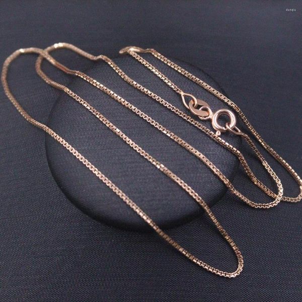 Correntes Real 18K Rose Gold Chain para Mulheres 1mm Caixa Link 18 polegadas Comprimento 2,4-2,5g