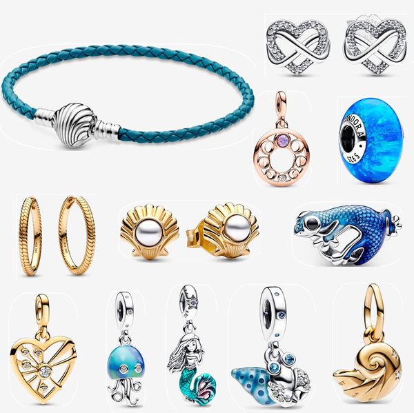 2023 Nuovi braccialetti di design con ciondoli per le donne Gioielli per feste di fidanzamento Regalo di lusso Fai da te Bracciale Pandora con diamanti blu Catena a maglie in argento sterling con scatola