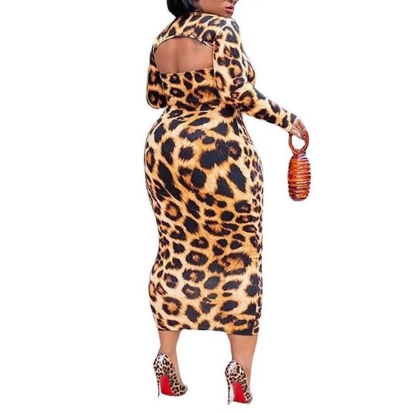 Plus Größe Kleider L-5xl Sexy Frauen Kleidung Aushöhlen Leopard Print Stretch Elegante Maxi Kleid Herbst Kleidung Ganze Drop170j