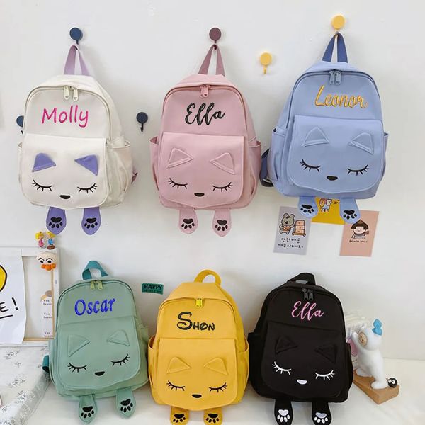 Okul çantaları özel nakış sevimli kedi sırt çantası çocuklar seyahat omuz kişiselleştirilmiş adı doğum günü hediyeleri okul çantası kızlar 231005