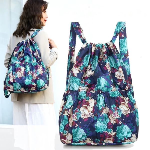 Sacos escolares Moda Vintage Drawstring Mochila Grande Capacidade Flor Estilo Étnico Impermeável Nylon Mochila Ombros Mochilas 231005