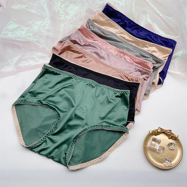 Frauenhöschen Frauen Satin Slips Große Größe Hohe Elastizität Unterwäsche Einfarbig Nahtlose Sexy Seidige Taille Spitze Knickers2072