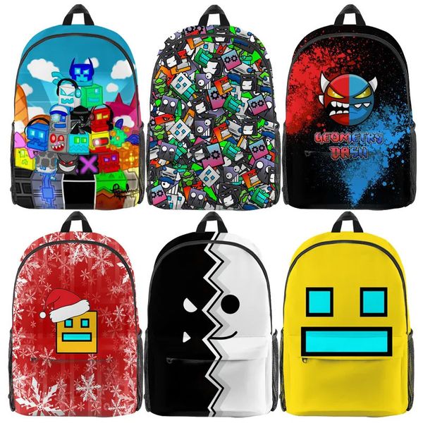 Schultaschen Rucksäcke Angry Geometry Dash 3D-Druck Rucksäcke Studenten Cartoon Anime Schultaschen Jungen Mädchen Kinder Büchertaschen Kind Geschenk Unisex Rucksack 231006