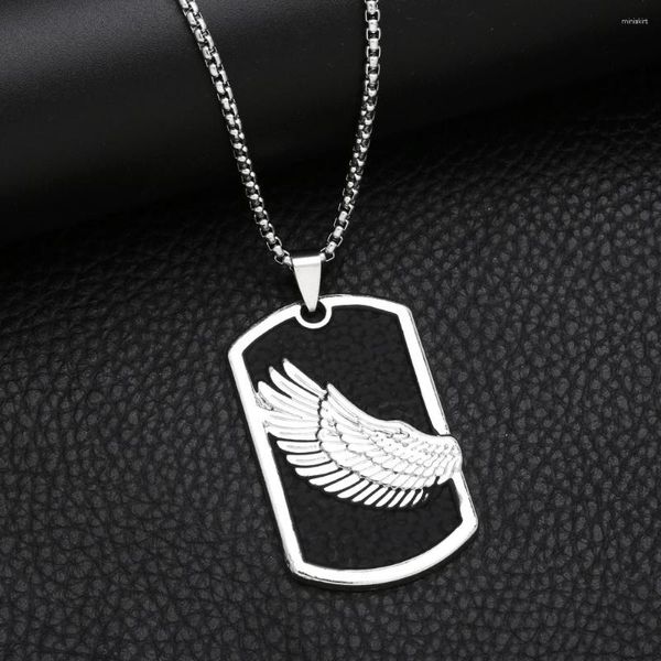 Anhänger Halsketten FLOLA Punk Stil Flügel Tag Für Männer Coole Silber Farbe Edelstahl Kette Hiphop Schmuck Geschenke Nkez44