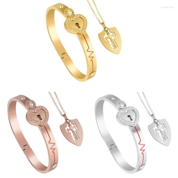 Pulseira coração bloqueio amor-pulseira pingente para chaveiro colar amante conjunto de jóias