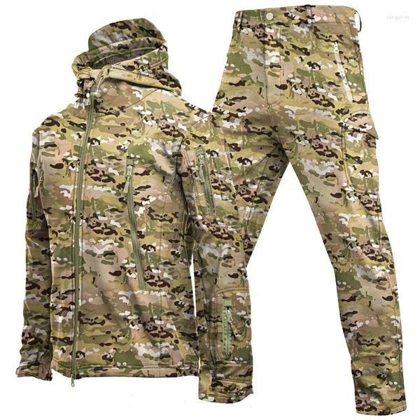 Homens Tracksuits Homem Militar Esportes Jaqueta Calças Define Fleece Quente Ao Ar Livre Impermeável Tático Carga Safari Calças de Trabalho Caminhadas Fishman