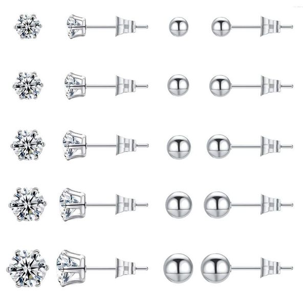 Orecchini a bottone WKOUD 5-10 paia set in acciaio inossidabile per donna uomo piercing multipli con sfera CZ ipoallergenica