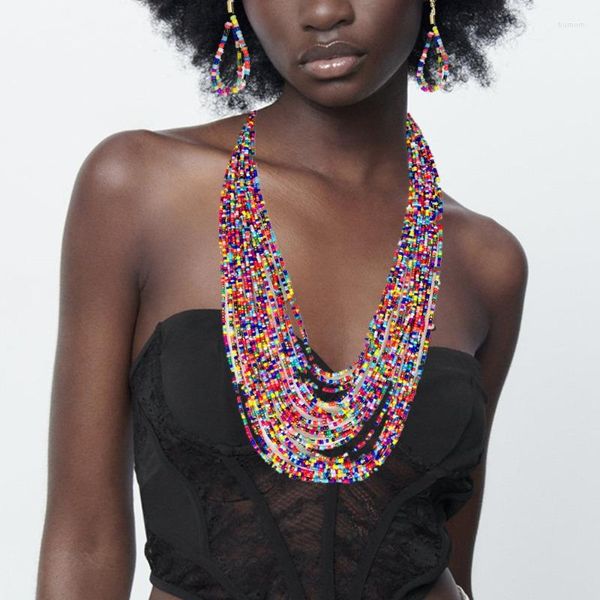 Catene Bohemian National Romantic Su Collana di perline multistrato Set Catena di maglione in legno colorato in stile africano