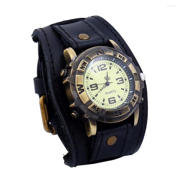 Наручные часы, винтажные женские и мужские часы в стиле панк из искусственной кожи с круглым циферблатом, кварцевый браслет, наручные часы в стиле милитари для Relogio Masculino