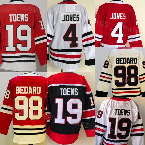 Hockey retrò retrò inverso 98 Connor Bedard Jersey 4 Seth Jones 19 Jonathan Toews Team Colore Black White Red per gli appassionati di sport ricami traspiranti e cucito bene