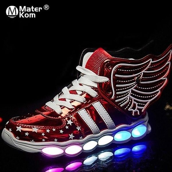 Tamanho 25-37 asa de carregamento usb led crianças sapatos com luz acima crianças casuais meninos meninas tênis sapato brilhante zapatillas con luces 20201n