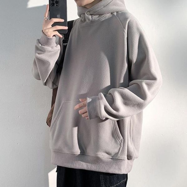 Мужские толстовки, осенне-зимняя свободная толстовка для мужчин, плотная однотонная негабаритная Повседневная пуловер в стиле Харадзюку, корейская мода, черный цвет