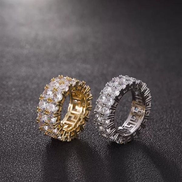 7–12 Gold Love Micro Paved 2 Row Tennis Rings Zircon Hip Hop Silber vergoldet Fingerring für Männer Women276z