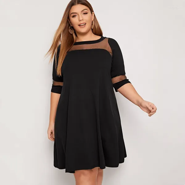 Plus size vestidos meia manga primavera outono elegante vestido de balanço painel de malha ajuste e alargamento grande escritório de trabalho de negócios 6xl