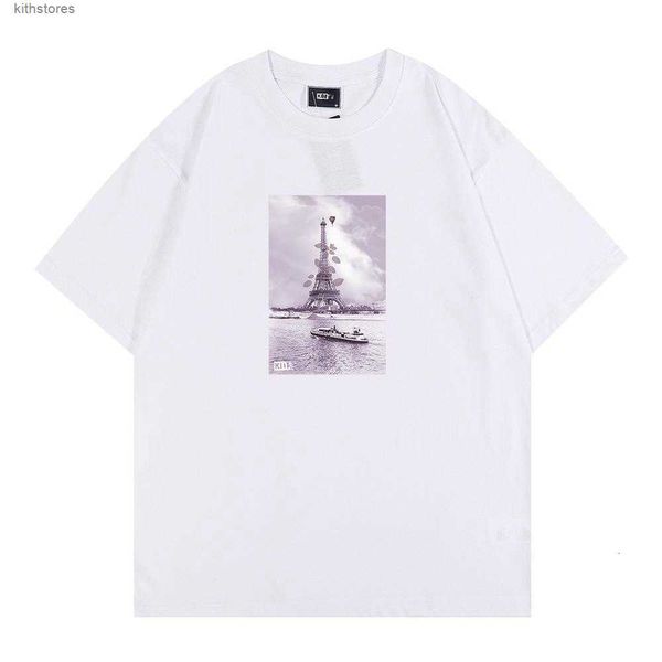 Moda masculina wear Ins marca de moda floral Eiffel tee Tower e grandes mangas curtas femininas