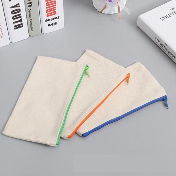 Sacos de armazenamento Canvas Zipper Pencil Case Pen Bag Alta Capacidade Cosmética Escova Estudante Artigos de Papelaria LX7940