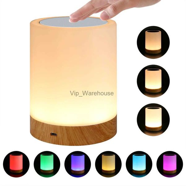 Lampade da tavolo LED regolabile a sette colori creativo con venature del legno ricaricabile luce notturna comodino luce atmosfera luce touch YQ231006