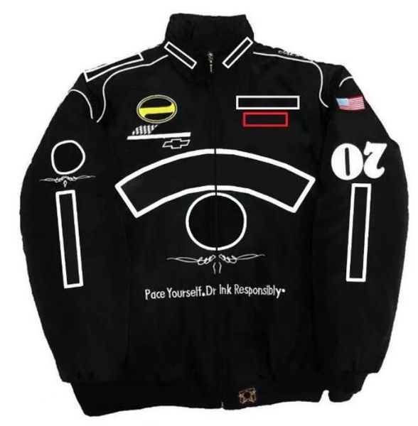 F1 Racing Suit Outono / Inverno Equipe Bordado Algodão Acolchoado Jaqueta Logotipo do carro Jaquetas bordadas completas Estilo universitário Jaquetas retrô para motocicleta eq