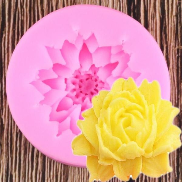 Kek Araçları 3D Güzel Lotus Chrysanthemum Çiçekler Düğün Dekorasyon Diy Pişirme Fondan Silikon Kalıp Sabun Mould282g