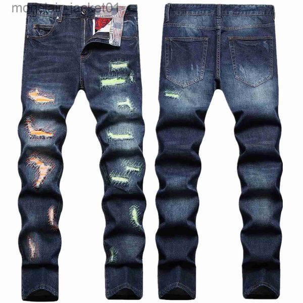 Herren-Jeans, hochwertige Herren-Kratzer, Slim-Fit-Beggar-Jeans, leichte Luxus-Nähte, zerrissene Dekoration, Punk-Jeans, stilvolle sexy Straßenjeans J231006