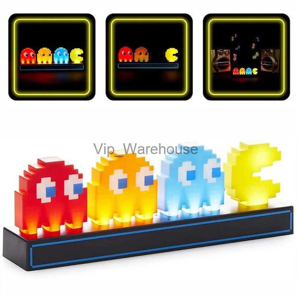 Lampade da tavolo Pac Man Night Light Gioco LED USB Lampada 3D Cartoon Arredamento camera da letto Scrivania Musica Illusion Lampada da tavolo Luce per dormire per bambini Regalo per bambini YQ231006