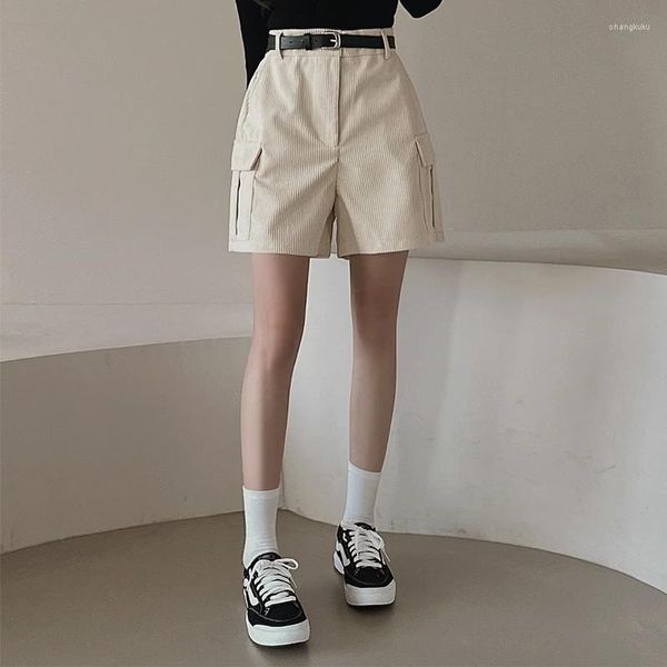 Shorts femininos outono e inverno nicho temperamento retro veludo estilo carga calças casuais cintura alta vestindo bota