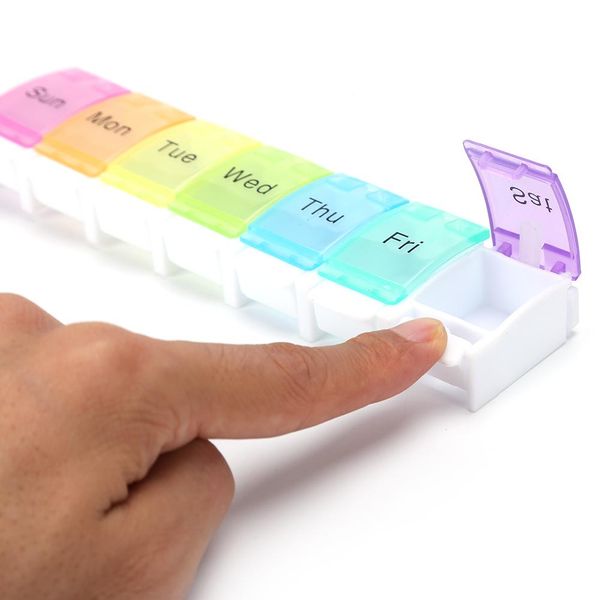 Caixa colorida para comprimidos, organizador de medicamentos, 7 dias, semanalmente, suporte para tablet, caixa de armazenamento, recipiente para viagens zz