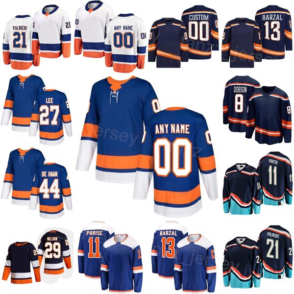 Dikişli Hokey 8 Noah Dobson Jersey 44 Jean-Gabriel Pageau 11 Zach Parise 21 Kyle Palmieri 29 Brock Nelson 13 Mathew Barzal 27 Anders Lee Donanma Beyaz Erkek Kadın Gençlik