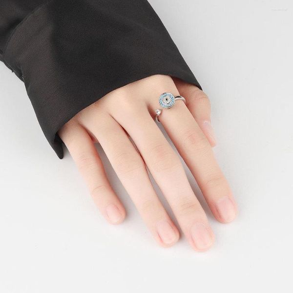 Cluster-Ringe Mode Teufelsauge Rotierender Ring für Männer Frauen Kreative Silberfarbe Offener verstellbarer Schmuck