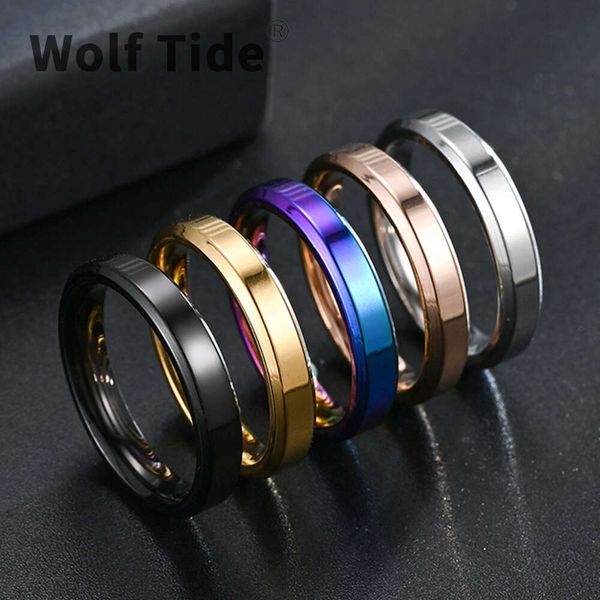 4 mm Titan-Edelstahl-Ring mit lichtechtem Nischen-Design, doppelt abgeschrägter Spiegel, Schmuck, Hochzeitspaar, Verlobungsringe, Gothic-Anillo-Bijoux-Großhandel