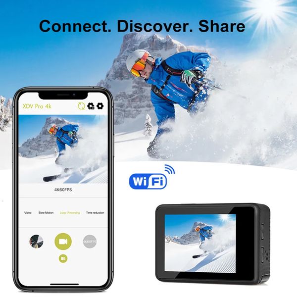 Camcorder WIFI Action Kamera Wasserdicht 4K 60FPS Digital Video EIS Dual IPS Screen Touch für Tauchen Motorradfahrten 231006