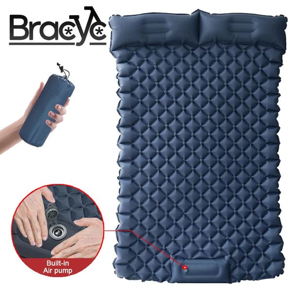 Outdoor-Pads, Doppel-Isomatte für Camping, aufblasbare Matratze mit Kissen, Matte, Bettkissen, eingebaute Pumpe, 2 Personen, Reisen, Wandern, 231005